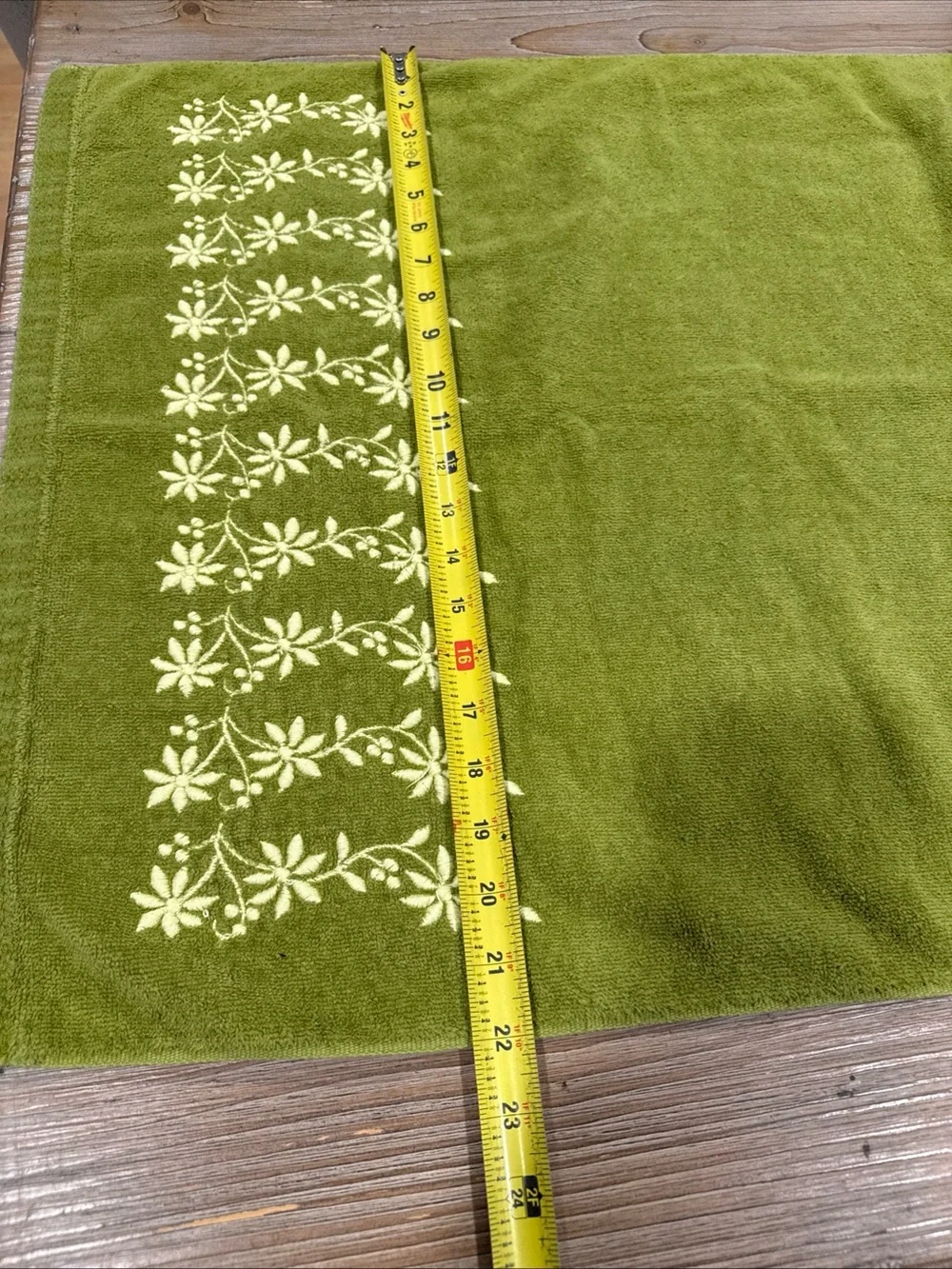 MCM Dundee Golden Crown Towel Set 3pc Avocado Green Floral Vine Retro Cotton USA